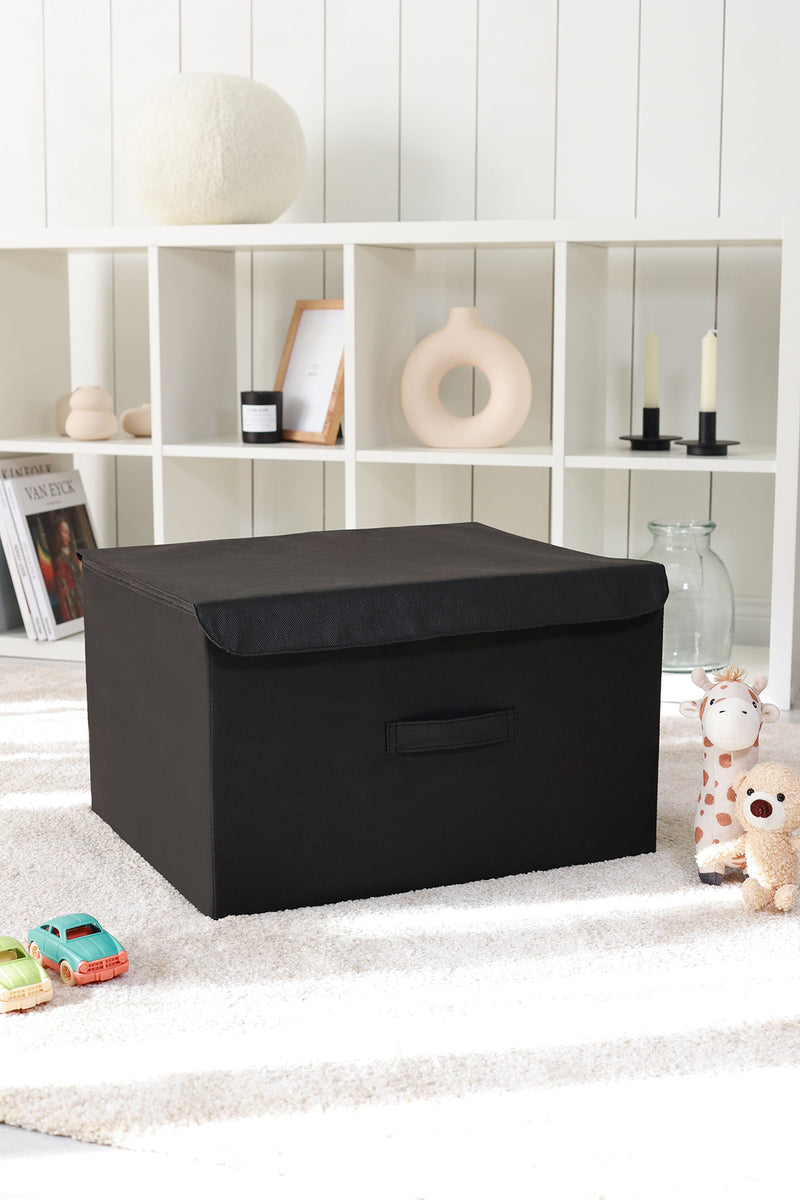 REKHOME Siyah Kapaklı Dolap İçi Çamaşır Oyuncak Düzenleyici Katlanır Saklama Kutusu Hurç