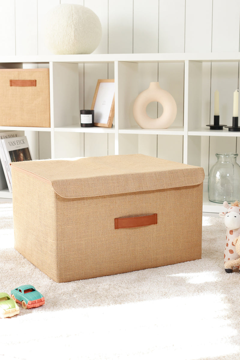 REKHOME Jüt Kapaklı Dolap İçi Çamaşır Oyuncak Düzenleyici Katlanır Saklama Kutusu Hurç