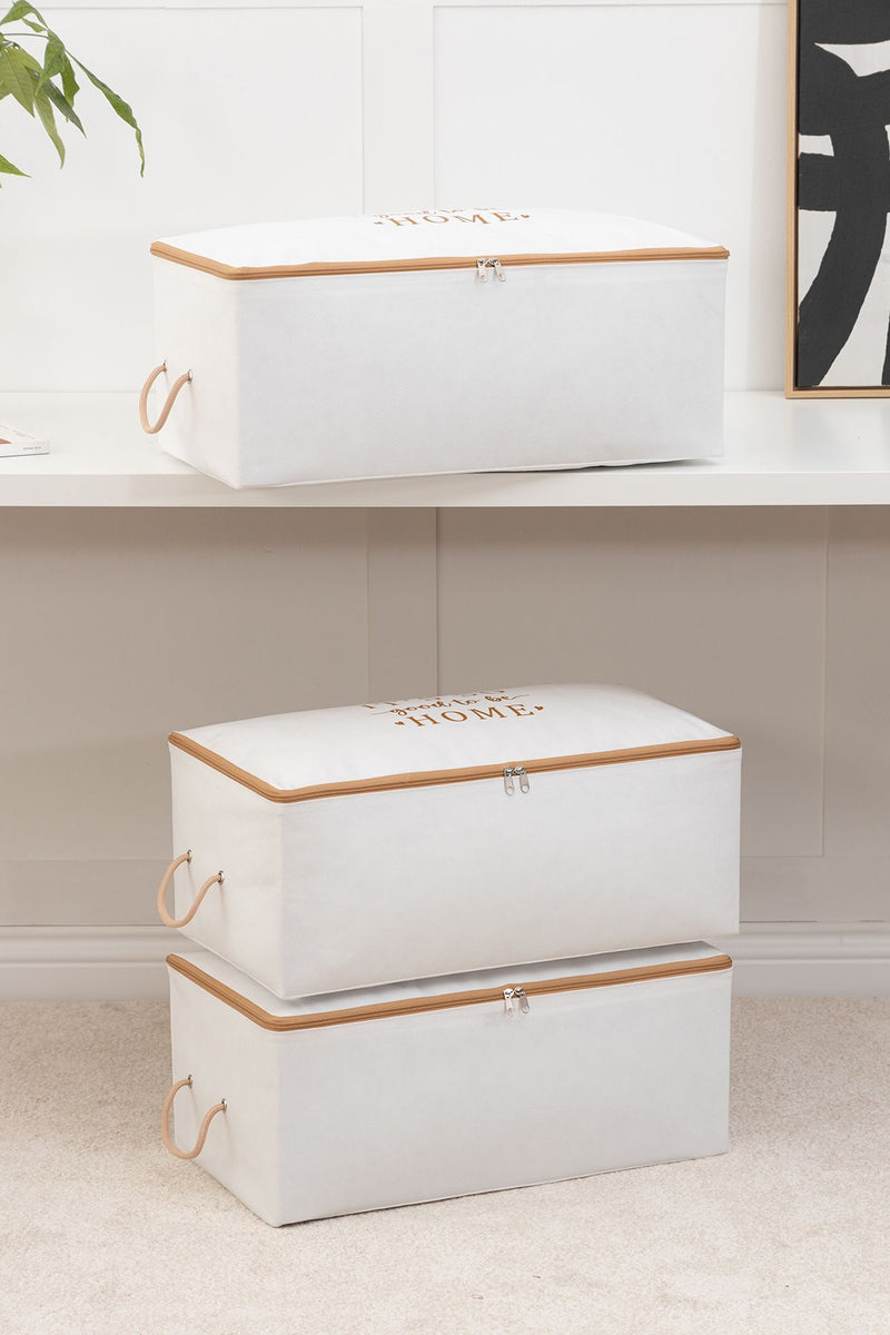 REKHOME 3'lü Beyaz Bej Baskılı Baza Altı Kazak Pike Battaniye Giysi Kıyafet Hurcu / 52x28x21