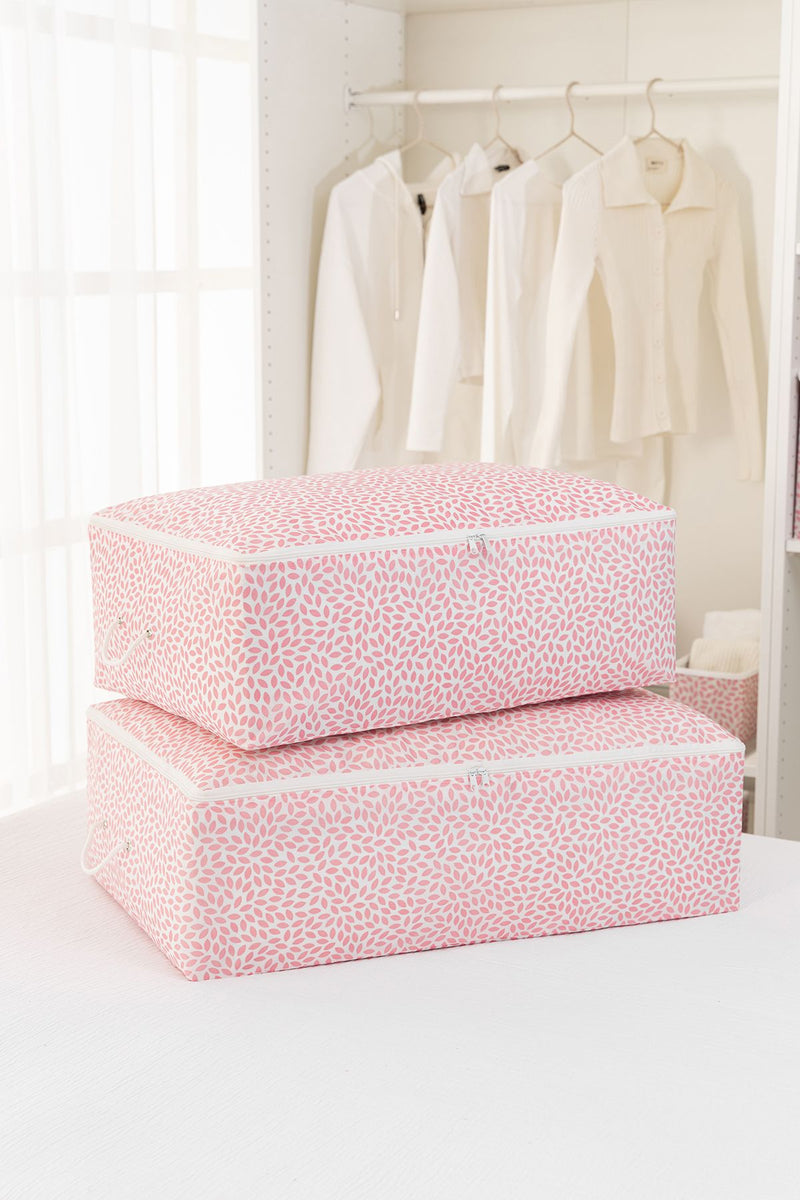 REKHOME 2'li Pudra Yaprak Desenli Baza Altı Yastık Yorgan Kazak Hurcu