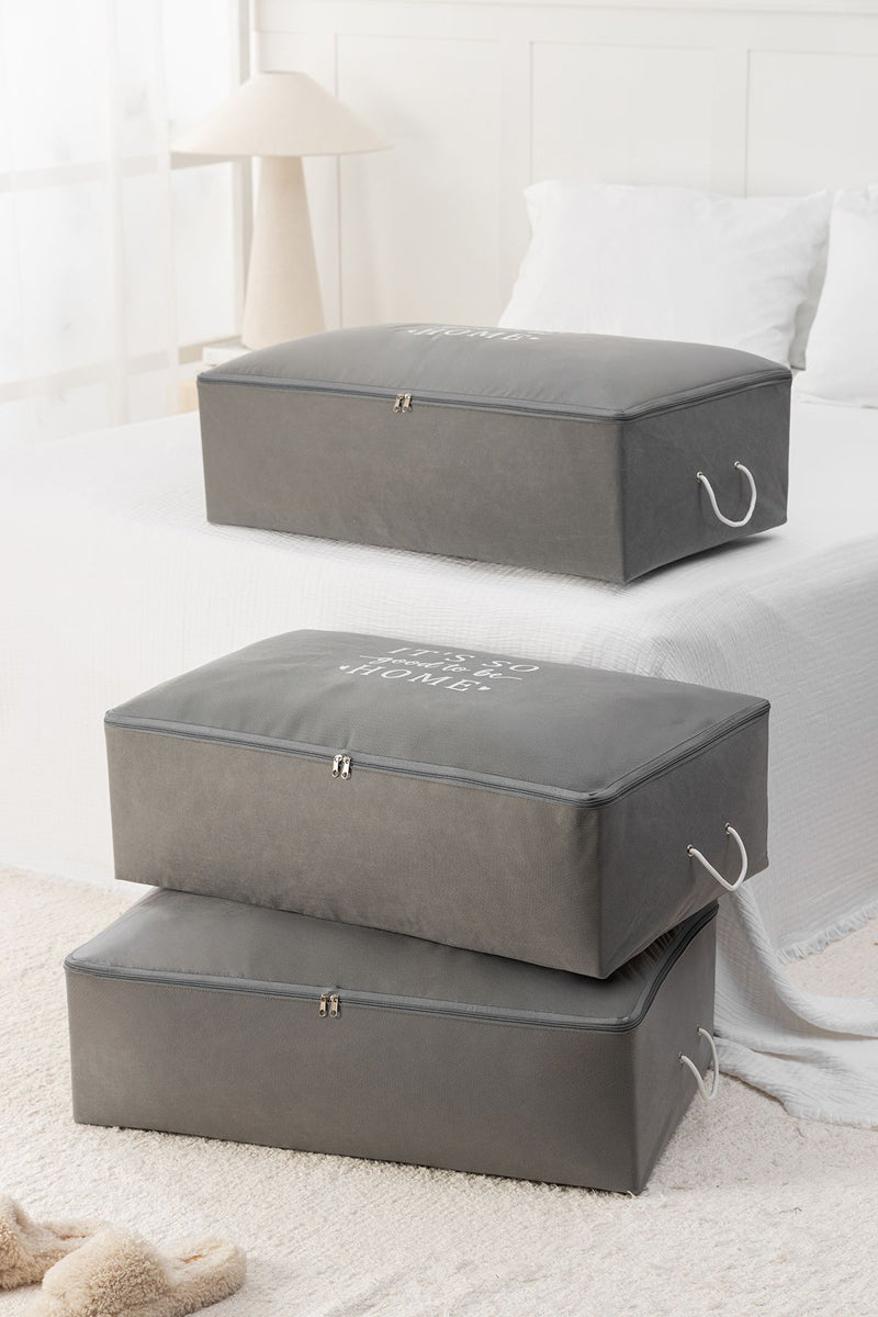 REKHOME 3 Adet Gri Mega Boy Baza Altı Yastık Yorgan Kazak Hurcu 74x46x22