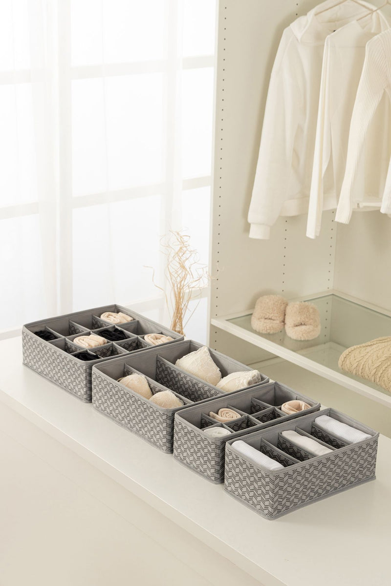 REKHOME 4'lü Balıksırtı Desen Gri Çocuk Odası Dolap Çekmece İçi Çorap Düzenleyici Petek Akordiyon Organizer