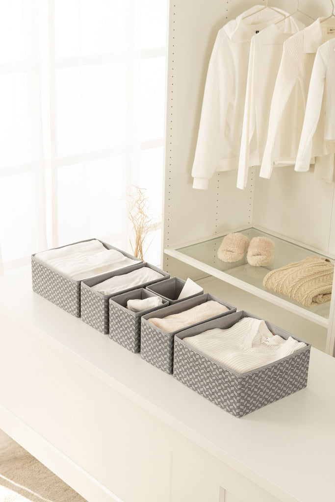 REKHOME 6'lı Balıksırtı Desen Gri Çocuk Odası Dolap Çamaşır Çekmece Içi Düzenleyici Saklama Kutusu Organizer
