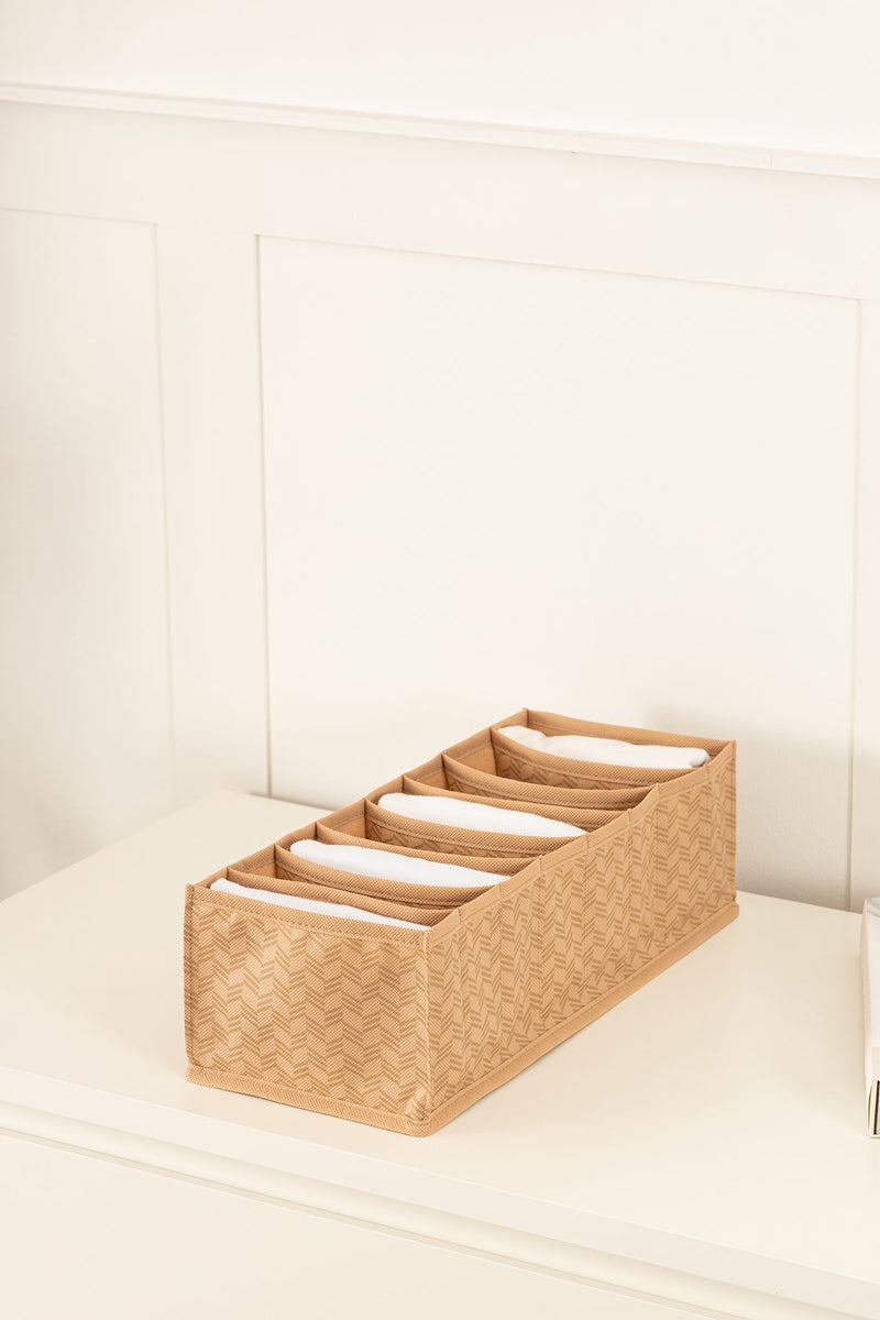 REKHOME 8 Bölmeli Balıksırtı Desenli Bej Dolap Çekmece İçi Akordiyon Katlanır Çorap Kıyafet Çamaşır Düzenleyici Organizer