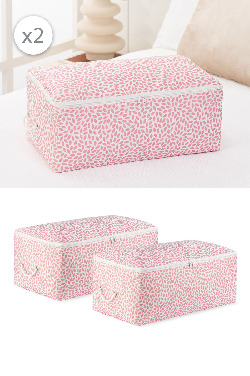 REKHOME 2'li Set Orta Boy Yaprak Pudra Baza Altı Çekyat Tipi Kazak Pike Düzenleyici Battaniye Hurcu 52x28x21