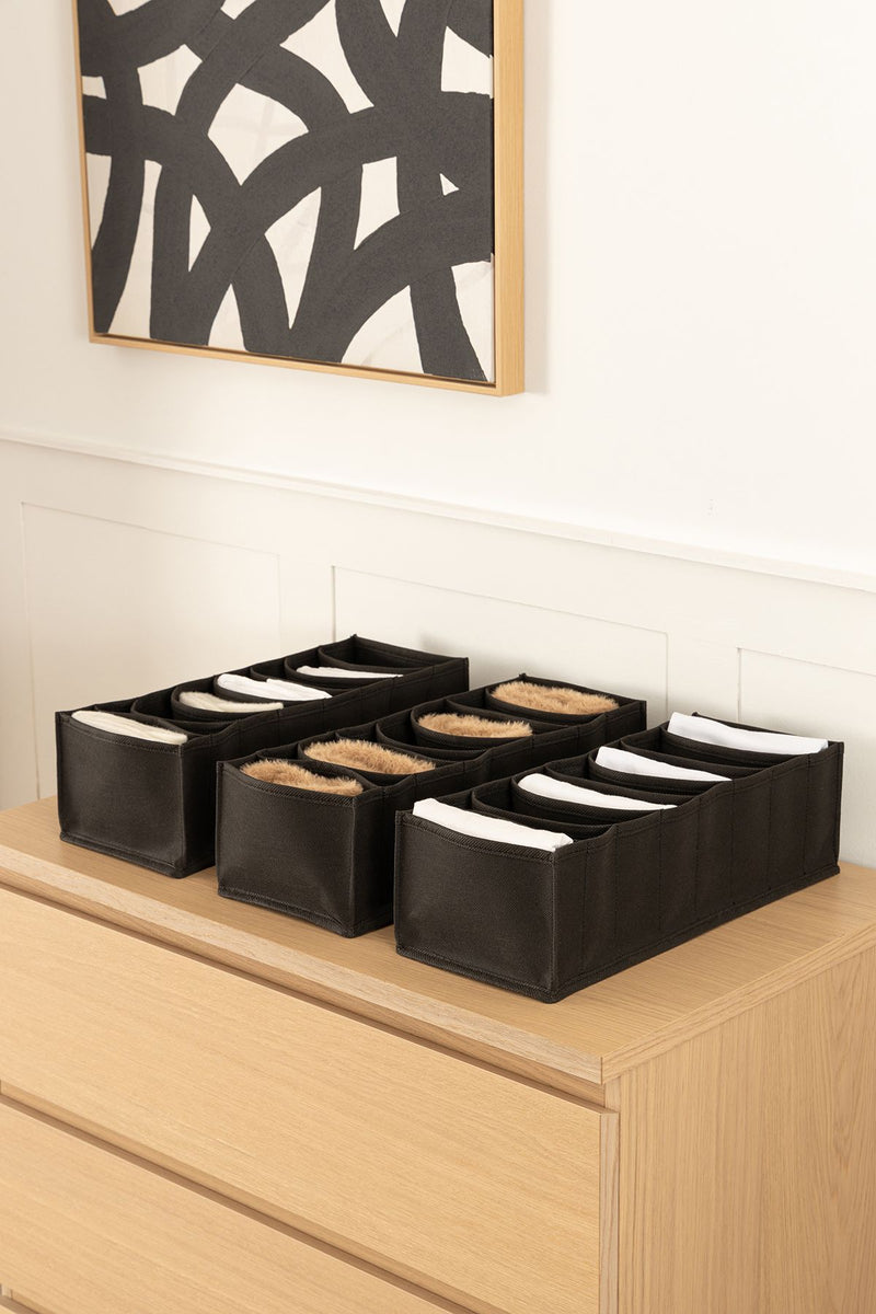 REKHOME 3lü Set 8 Bölmeli Siyah Dolap Çekmece İçi Akordiyon Katlanır Çorap Çamaşır Düzenleyici Organizer