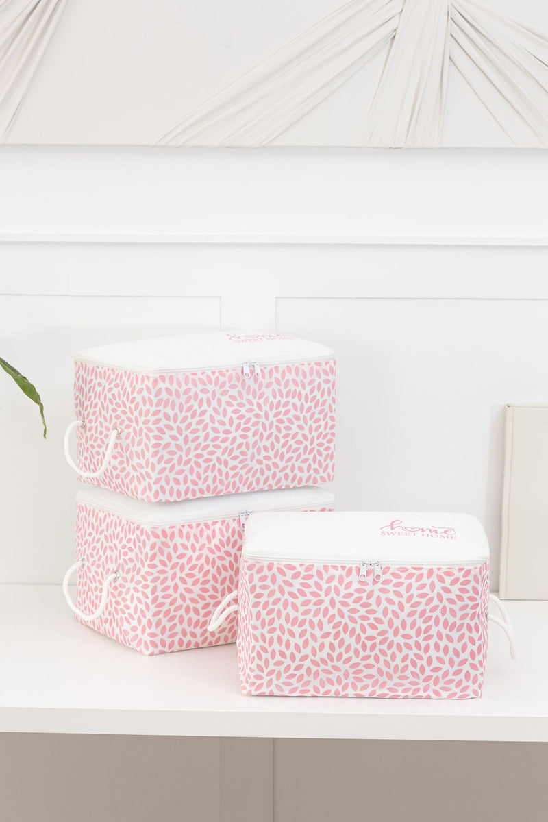 REKHOME 3'lü Pudra Home Sweet Home Baskılı Küçük Boy Baza Altı, Valiz Düzenleyici Hurç / 30x22x18