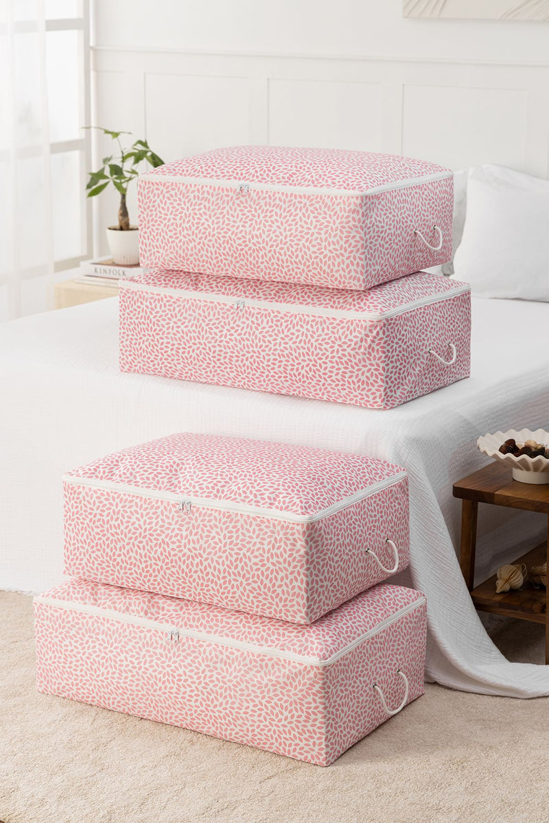 REKHOME 4'lü Pudra Yaprak Desenli Baza Altı Yastık Yorgan Kazak Hurcu