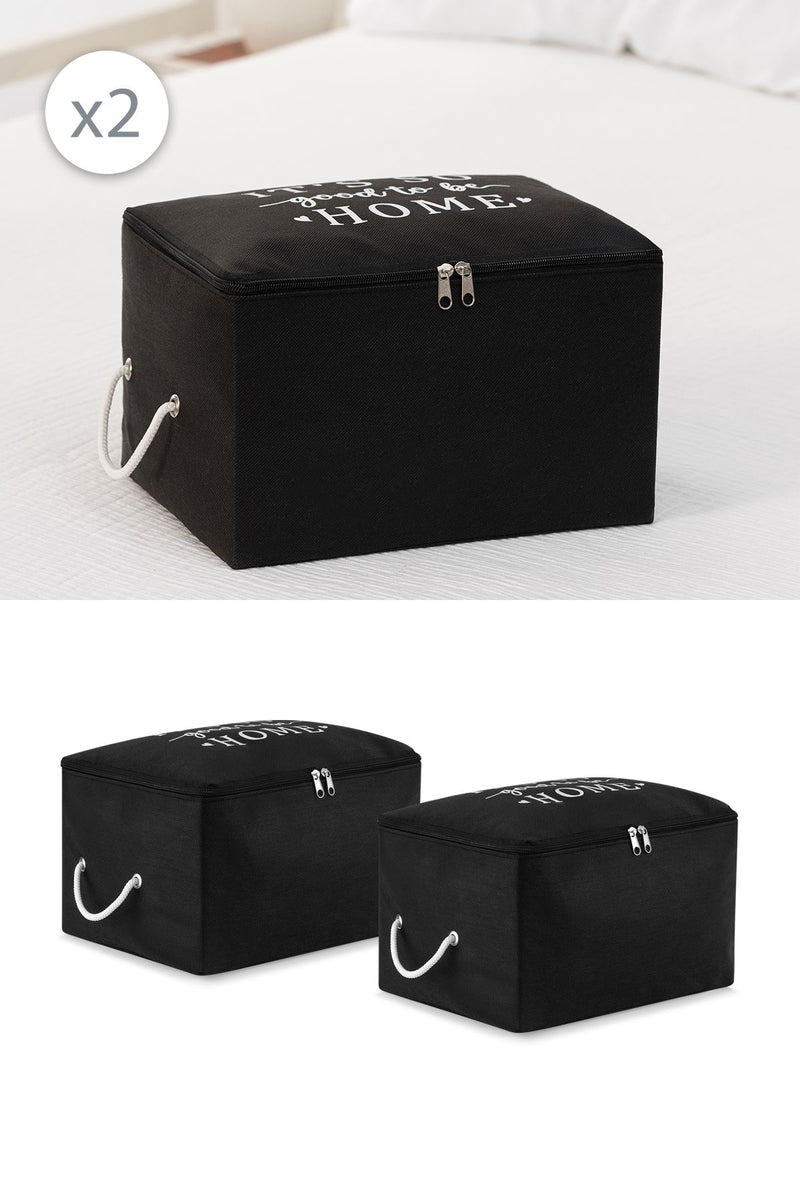 REKHOME 2'li Set Siyah Küçük Boy Baza Altı Çorap Valiz Düzenleyici Çeyizlik Bohça Organizer Hurç / 30x22x18