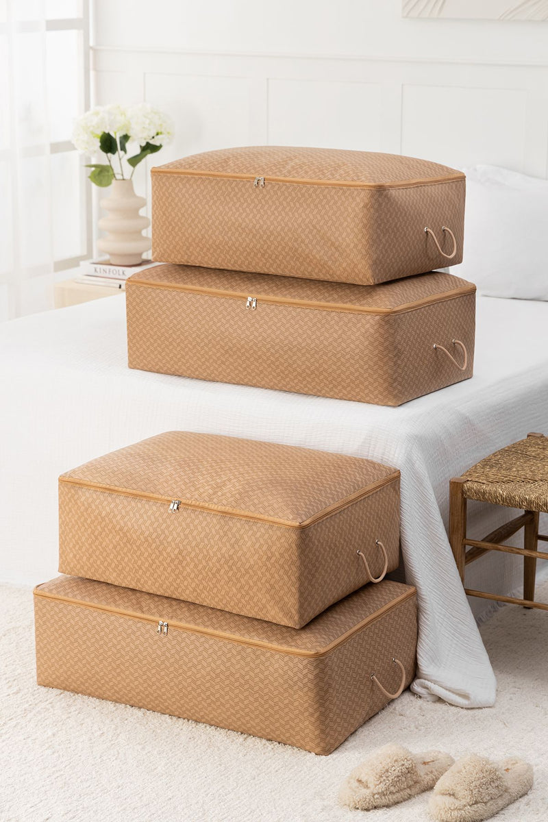 REKHOME 4'lü Balıksırtı Desenli Bej Baza Altı Yastık Yorgan Kazak Hurcu