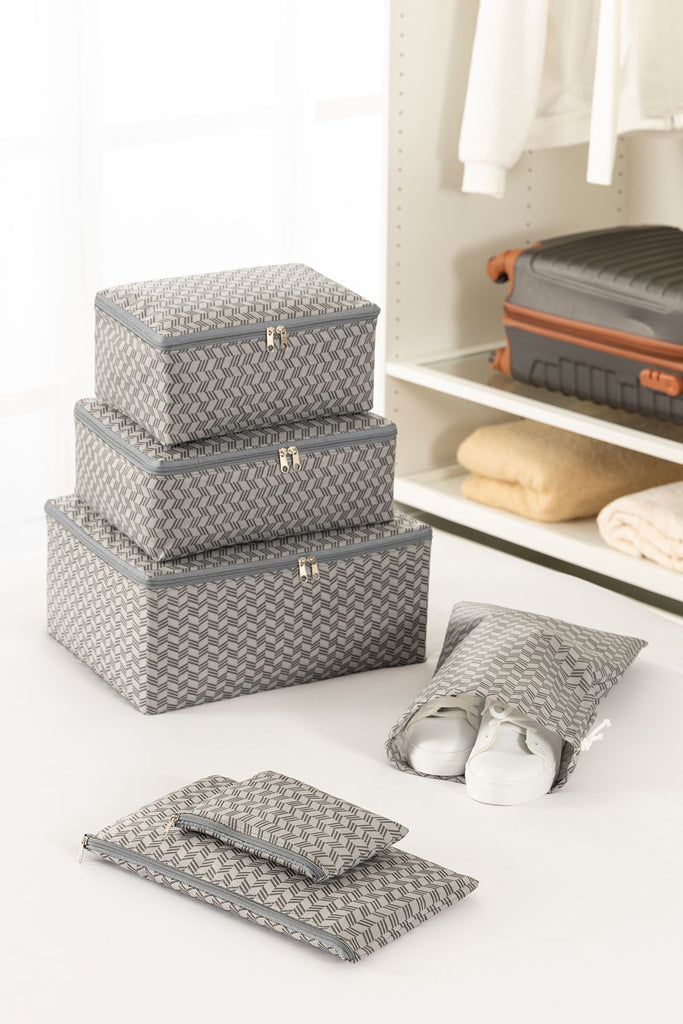 REKHOME 6'lı Balıksırtı Desenli Gri Valiz Düzenleyici Bavul İçi Organizer Set Seyehat Hurcu