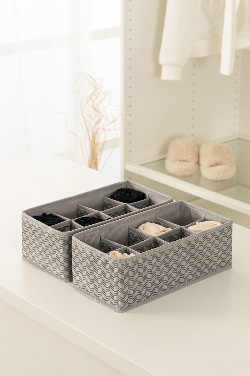 REKHOME 2'li 8 Bölmeli Balıksırtı Desenli Gri Çocuk Odası Dolap Çekmece İçi Çorap Düzenleyici Petek Akordiyon Organizer