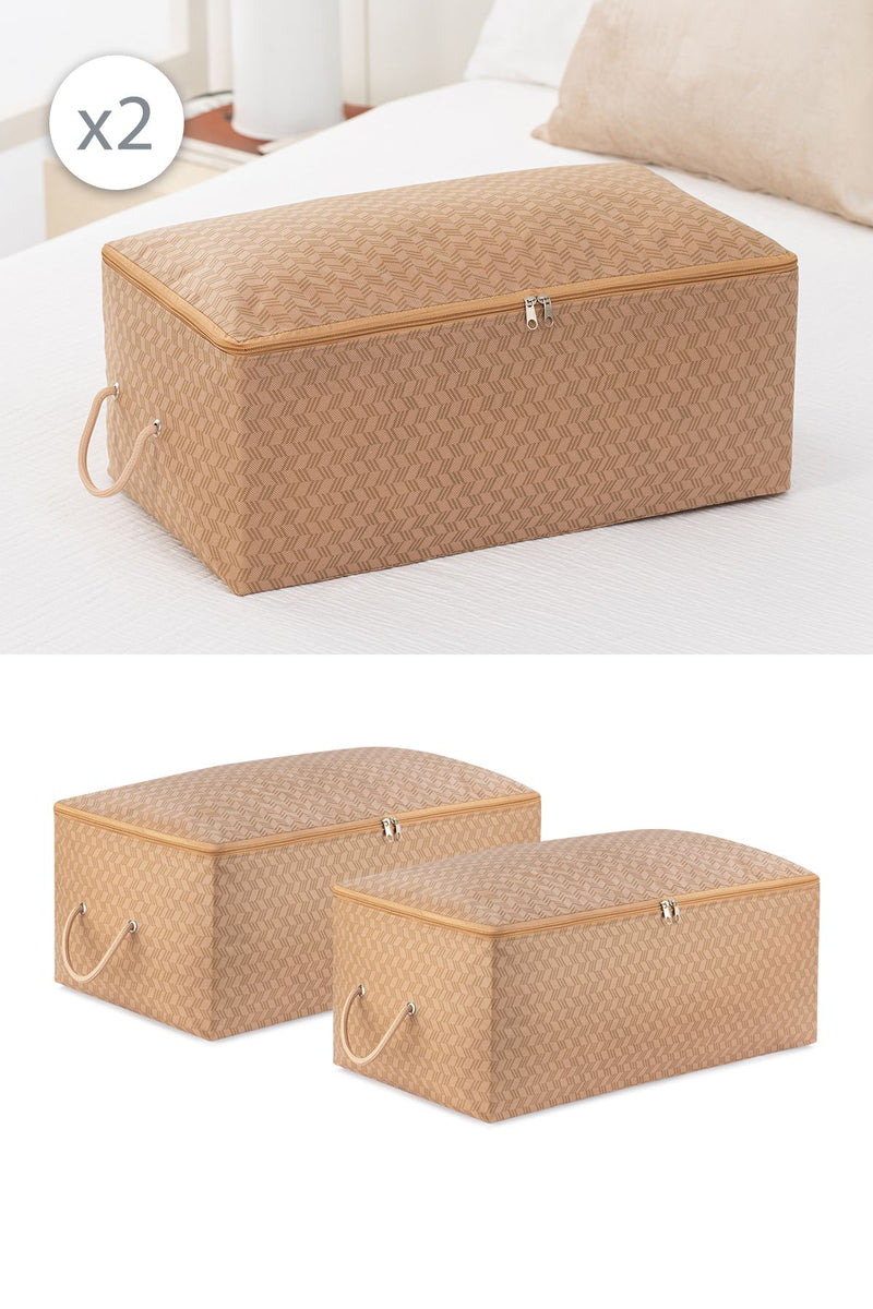 REKHOME 2'li Set Orta Boy Balıksırtı Desenli Bej Baza Altı Çekyat Kazak Pike Düzenleyici Battaniye Hurcu