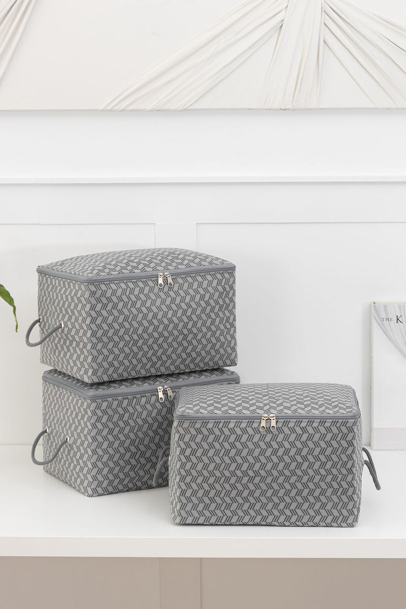 REKHOME 3'lü Balıksırtı Desenli Gri Küçük Boy Baza Altı, Valiz Düzenleyici Hurç / 30x22x18