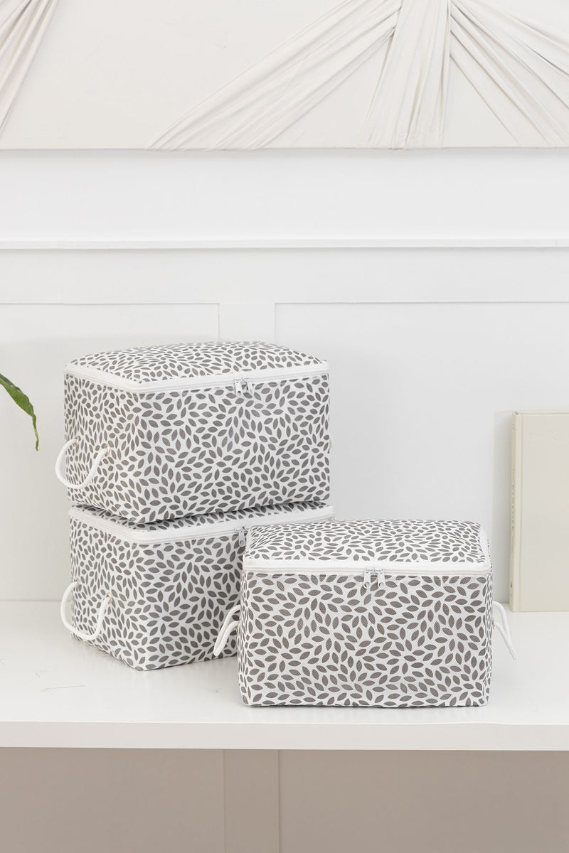 REKHOME 3'lü Yaprak Gri Baskılı Küçük Boy Baza Altı, Valiz Düzenleyici Hurç / 30x22x18