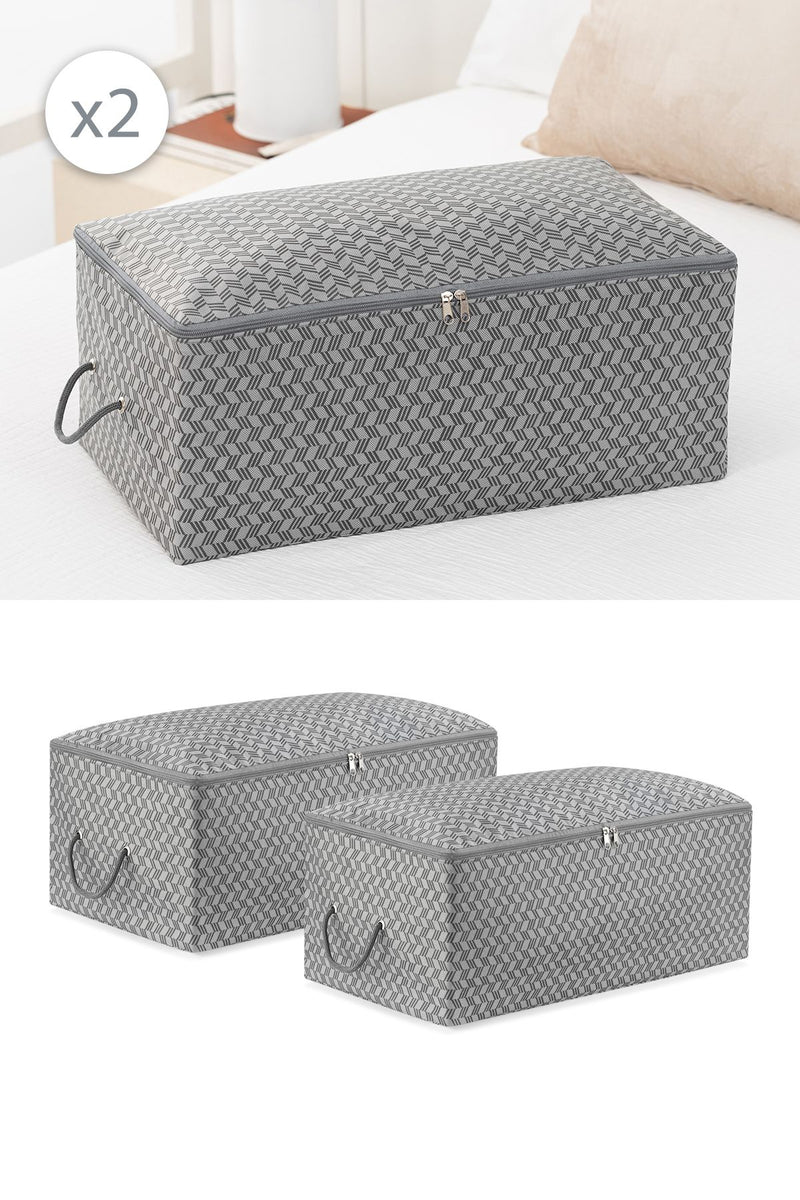 REKHOME 2'li Set Orta Boy Balıksırtı Desenli Gri Baza Altı Çekyat Kazak Pike Düzenleyici Battaniye Hurcu