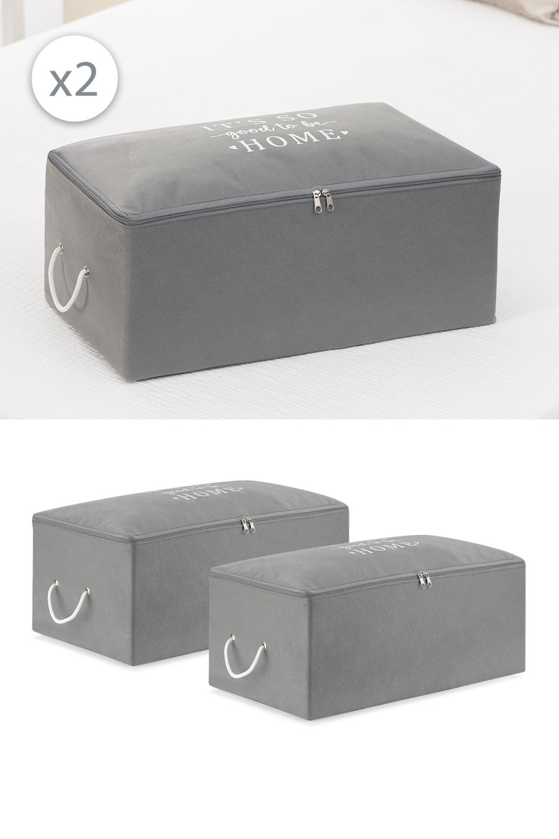 REKHOME 2'li Set Orta Boy Gri Baza Altı Çekyat Tipi Kazak Pike Düzenleyici Battaniye Hurcu 52x28x21