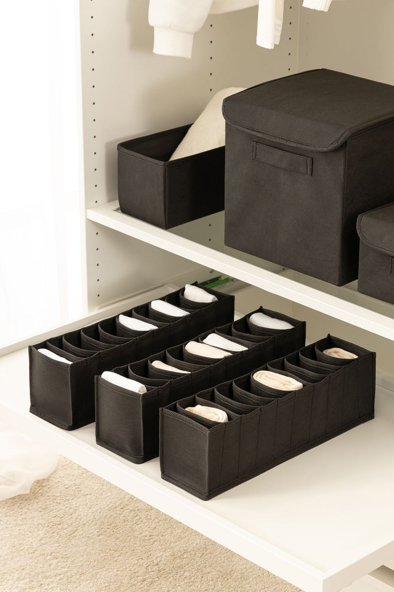 REKHOME 3lü Set 10 Bölmeli Siyah Dolap Çekmece İçi Akordiyon Katlanır Çorap Çamaşır Düzenleyici Organizer