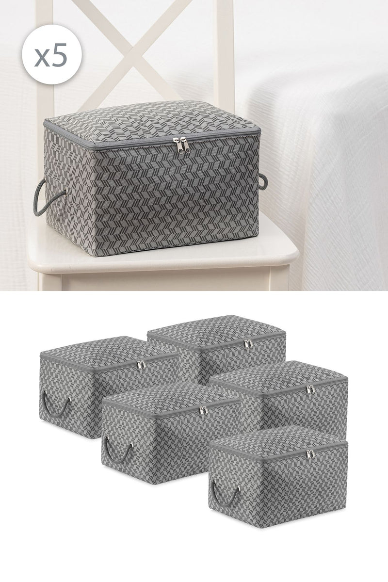 REKHOME 5 Adet Balıksırtı Gri Küçük Boy Baza Altı Çorap Valiz Düzenleyici Çeyizlik Bohça Organizer Hurç