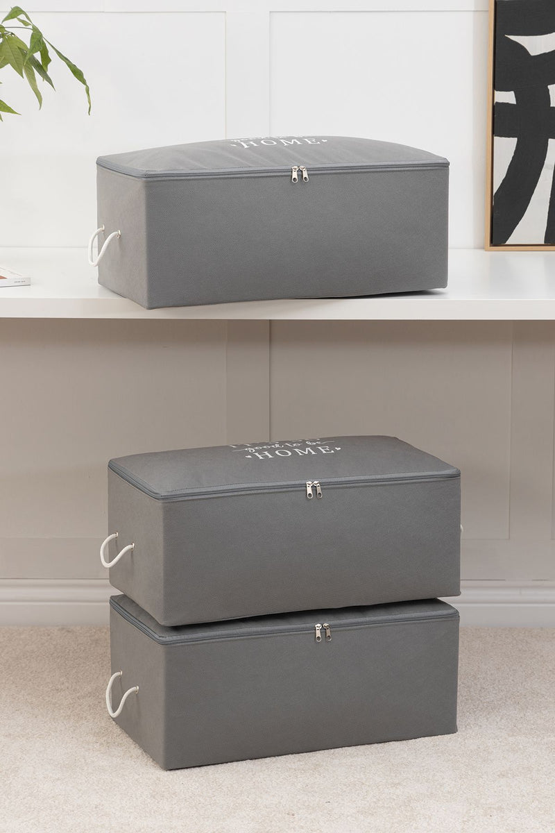 REKHOME 3'lü Gri Baza Altı Kazak Pike Battaniye Giysi Kıyafet Hurcu / 52x28x21