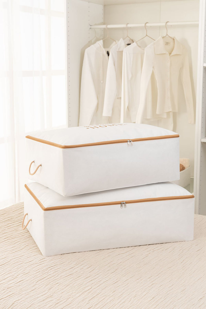 REKHOME 2'li Beyaz Bej Baskılı Baza Altı Yastık Yorgan Kazak Hurcu