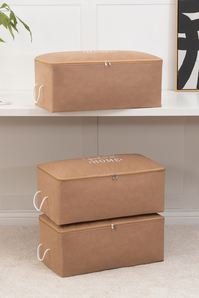 REKHOME 3'lü Bej Baza Altı Kazak Pike Battaniye Giysi Kıyafet Hurcu / 52x28x21