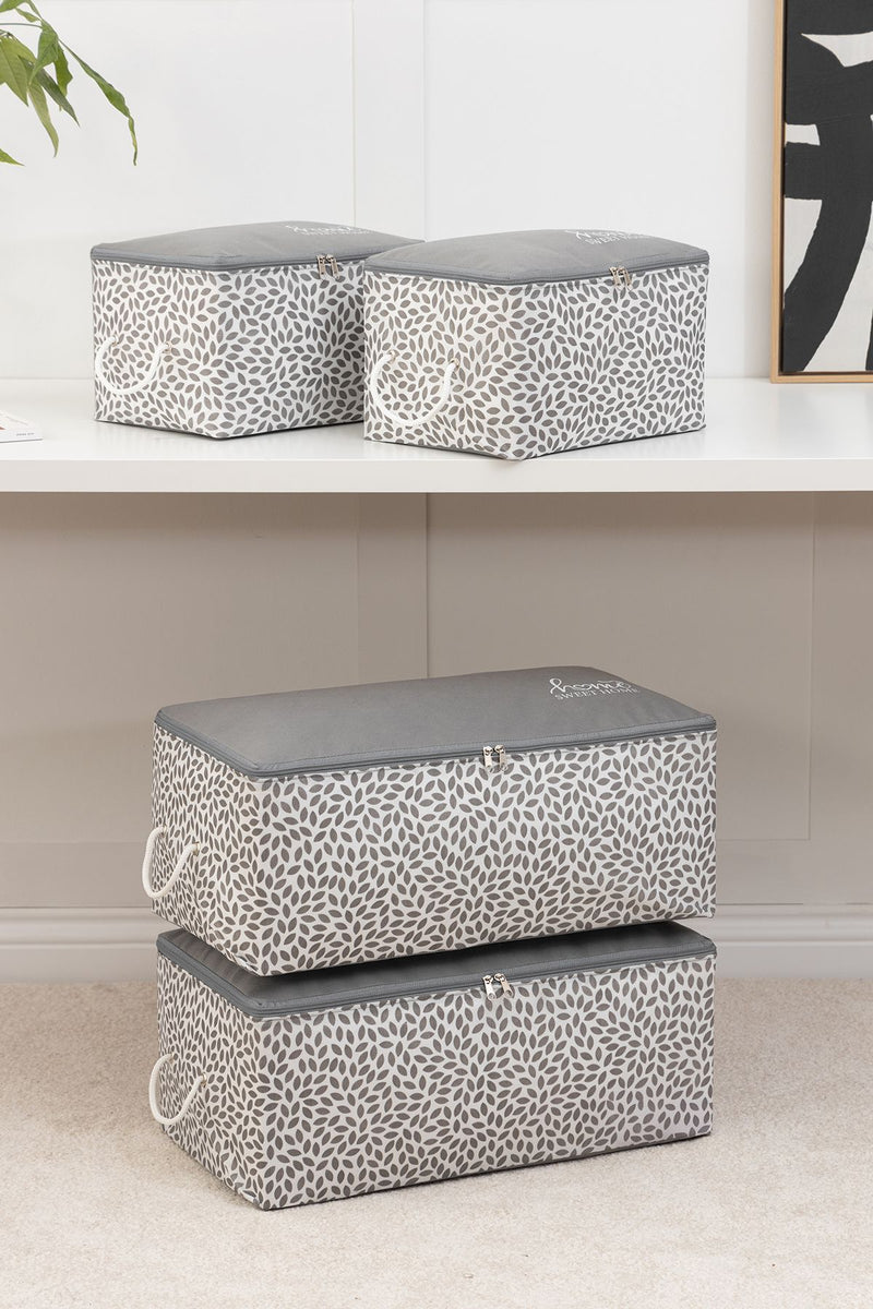 REKHOME 4'lü Gri Home Sweet Home Baskılı Baza Altı Kazak Pike Battaniye Giysi Kıyafet Hurcu