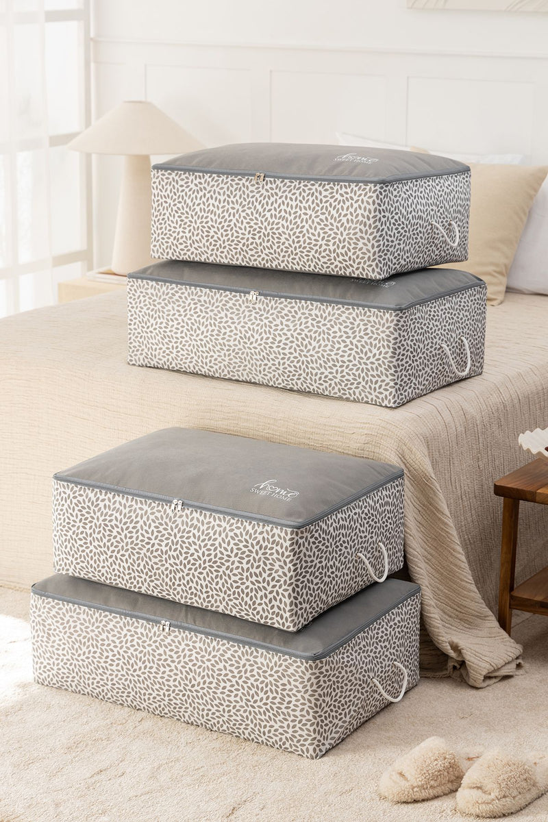 REKHOME 4'lü Home Sweet Home Gri Baskılı Baza Altı Yastık Yorgan Kazak Hurcu