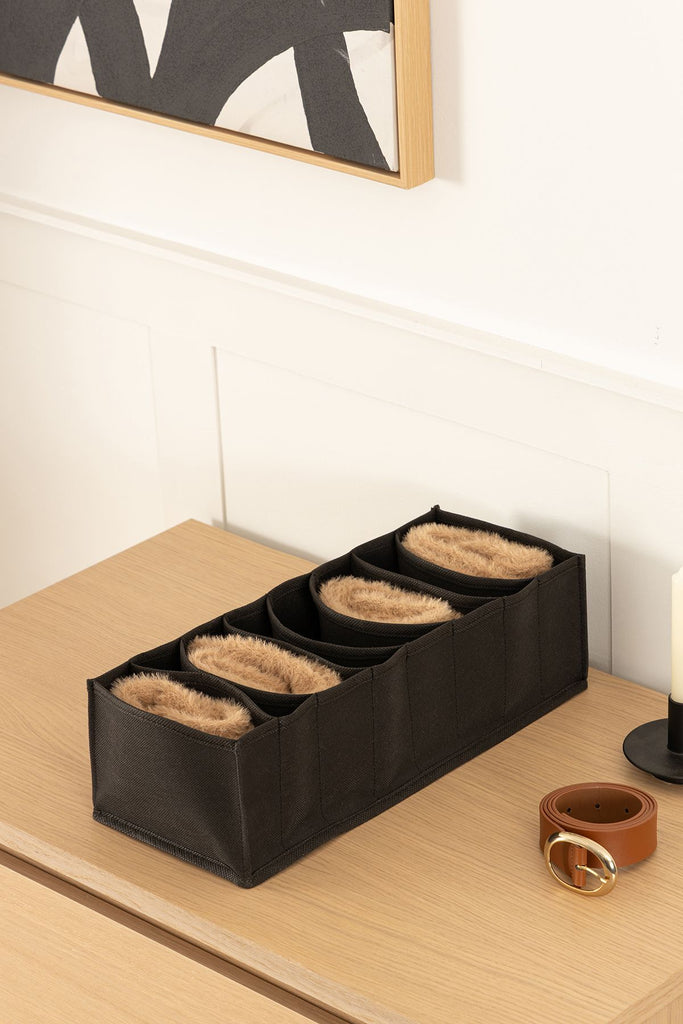 REKHOME 8 Bölmeli Siyah Dolap Çekmece İçi Akordiyon Katlanır Çorap Kıyafet Çamaşır Düzenleyici Organizer