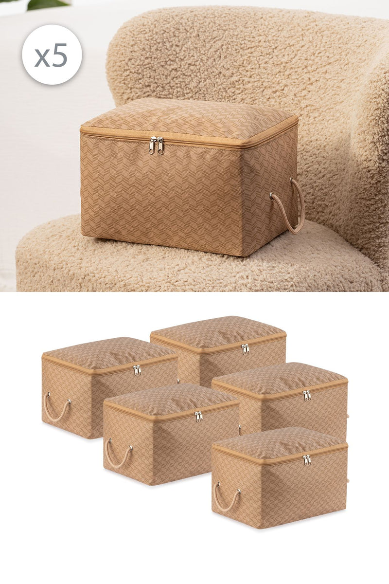 REKHOME 5 Adet Balıksırtı Bej Küçük Boy Baza Altı Çorap Valiz Düzenleyici Çeyizlik Bohça Organizer Hurç