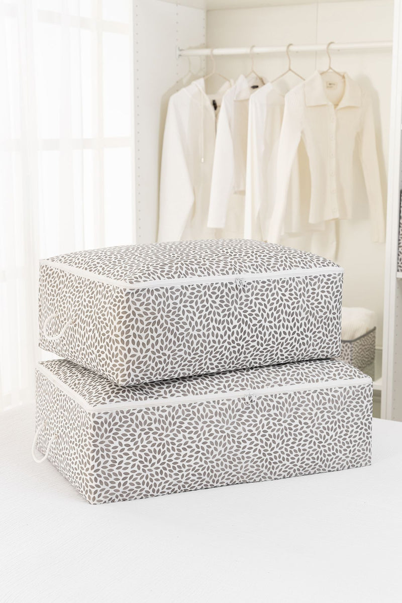 REKHOME 2'li Gri Yaprak Desenli Baza Altı Yastık Yorgan Kazak Hurcu