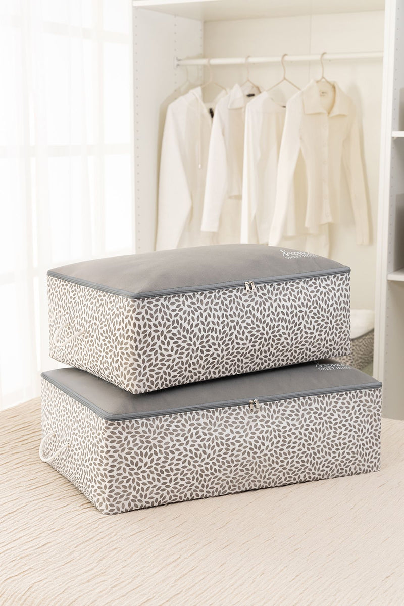 REKHOME 2'li Home Sweet Home Gri Baskılı Baza Altı Yastık Yorgan Kazak Hurcu