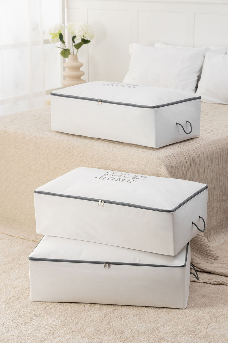 REKHOME 3 Adet Beyaz Gri Baskılı Mega Boy Baza Altı Yastık Yorgan Kazak Hurcu 74x46x22