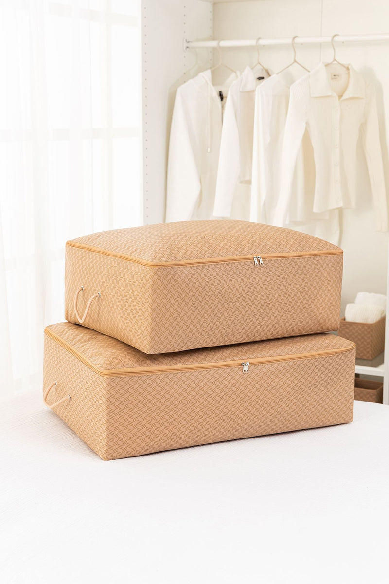 REKHOME 2'li Balıksırtı Desenli Bej Baza Altı Yastık Yorgan Kazak Hurcu