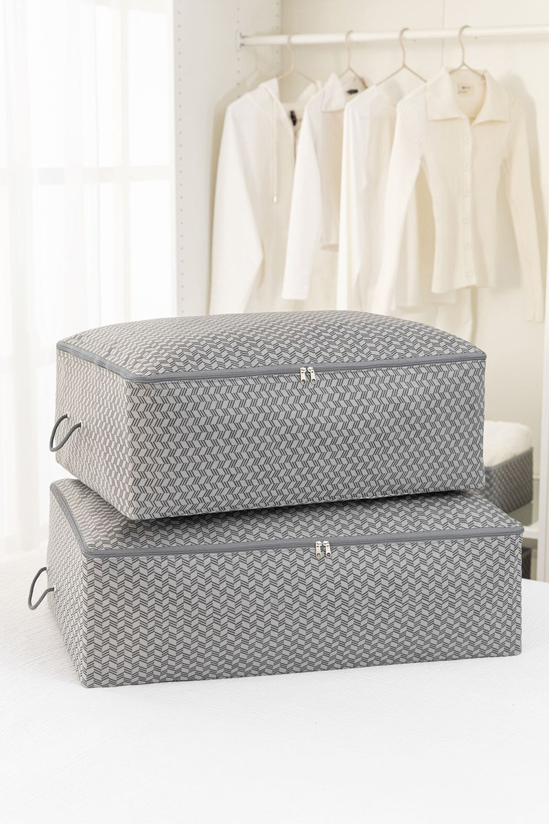 REKHOME 2'li Balıksırtı Desenli Gri Baza Altı Yastık Yorgan Kazak Hurcu