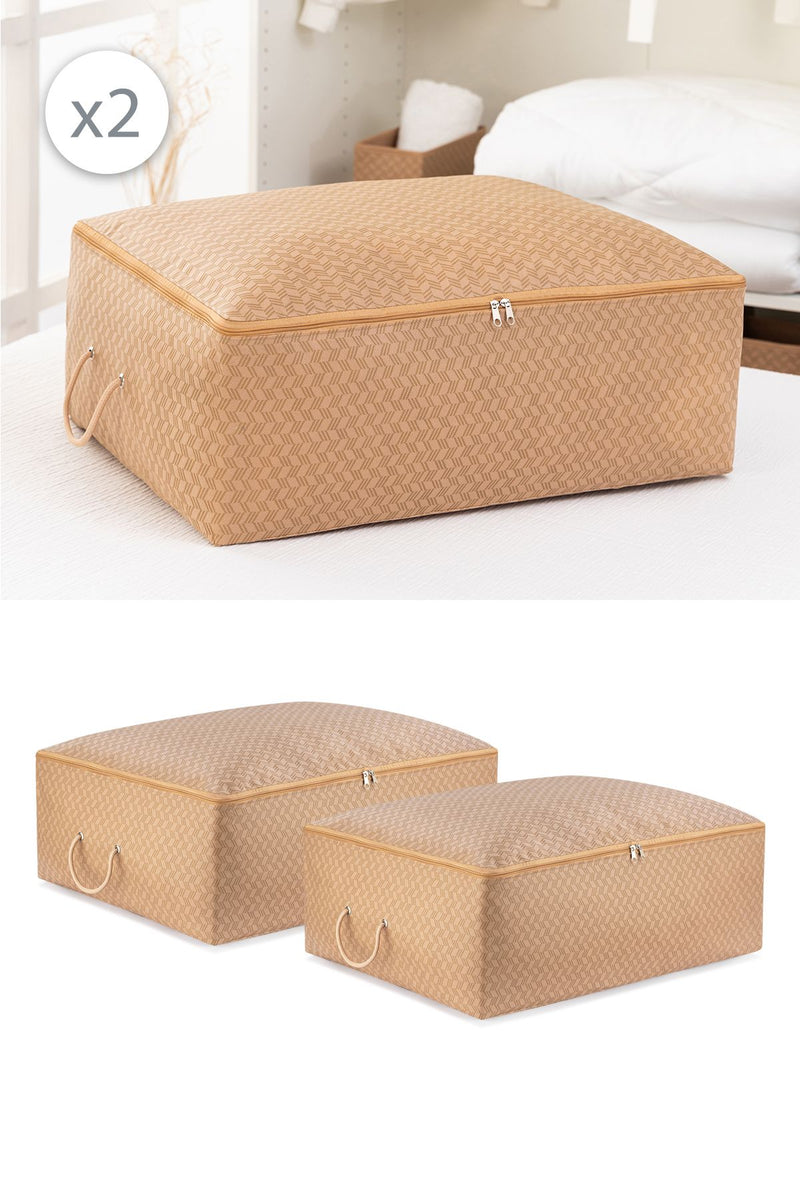 REKHOME 2'li Set Balıksırtı Desenli Bej Büyük Boy Baza Altı Çekyat Tipi Yastık Yorgan Kazak Düzenleyici Kıyafet Hurcu