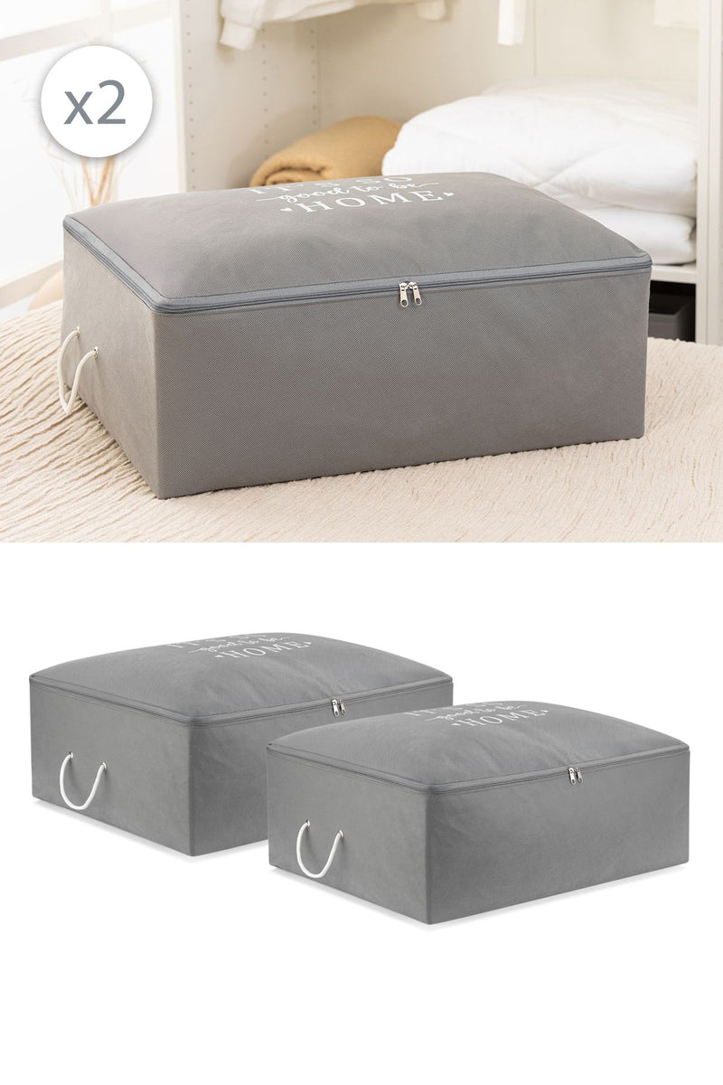 REKHOME 2'li Set Gri Büyük Boy Baza Altı Çekyat Tipi Yastık Yorgan Kazak Düzenleyici Kıyafet Hurcu 62x46x22