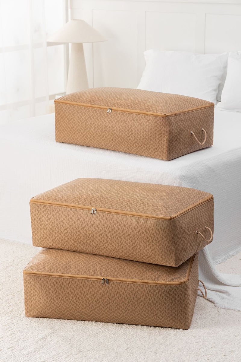 REKHOME 3 Adet Balıksırtı Desenli Bej Mega Boy Baza Altı Yastık Yorgan Kazak Hurcu 74x46x22