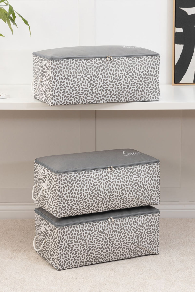 REKHOME 3'lü Home Sweet Home Baskılı Gri Baza Altı Kazak Pike Battaniye Giysi Kıyafet Hurcu / 52x28x21