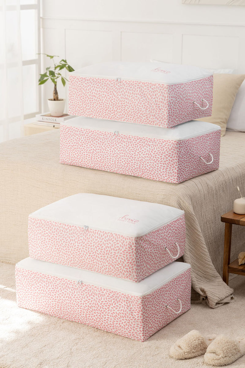 REKHOME 4'lü Home Sweet Home Pudra Baskılı Baza Altı Yastık Yorgan Kazak Hurcu