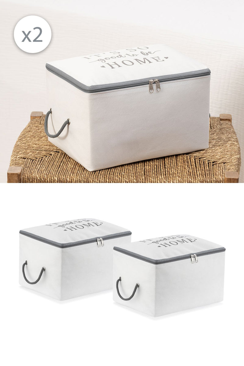 REKHOME 2'li Set Beyaz Gri Baskılı Küçük Boy Baza Altı Çorap Valiz Düzenleyici Çeyizlik Bohça Organizer Hurç