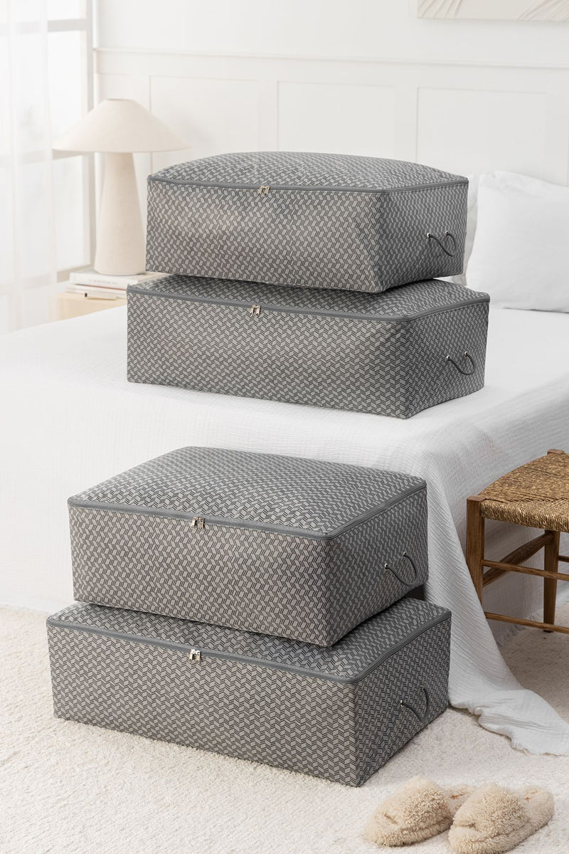 REKHOME 4'lü Balıksırtı Desenli Gri Baza Altı Yastık Yorgan Kazak Hurcu