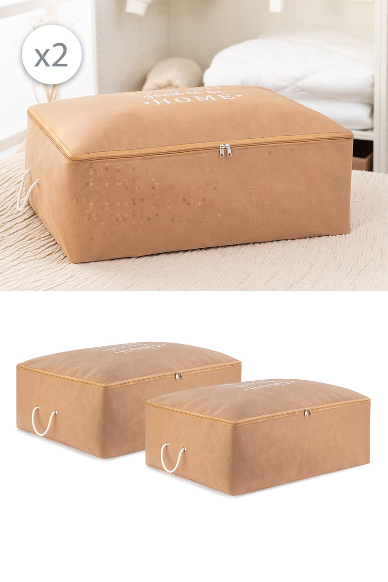 REKHOME 2'li Set Bej Büyük Boy Baza Altı Çekyat Tipi Yastık Yorgan Kazak Düzenleyici Kıyafet Hurcu 62x46x22