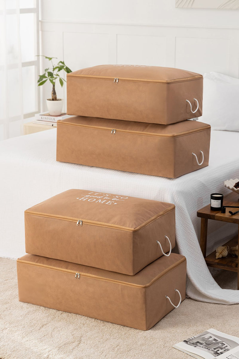 REKHOME 4'lü Bej Baza Altı Yastık Yorgan Kazak Hurcu