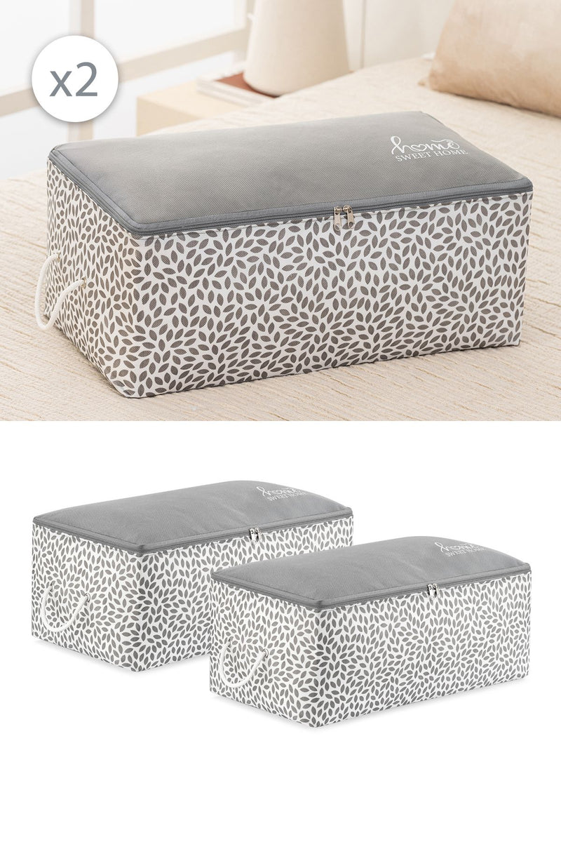 REKHOME 2'li Set Orta Boy Gri Home Sweet Home Baza Altı Çekyat Tipi Kazak Pike Düzenleyici Battaniye Hurcu