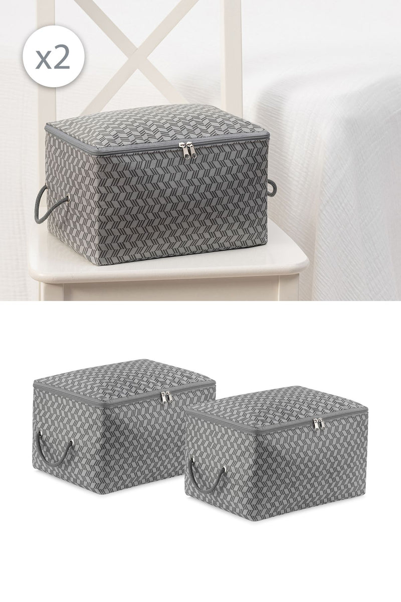 REKHOME 2'li Set Balıksırtı Gri Küçük Boy Baza Altı Çorap Valiz Düzenleyici Çeyizlik Bohça Organizer Hurç