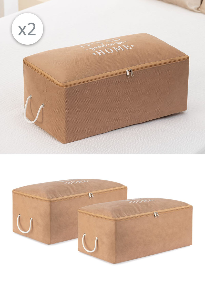 REKHOME 2'li Set Orta Boy Bej Baza Altı Çekyat Tipi Kazak Pike Düzenleyici Battaniye Hurcu 52x28x21