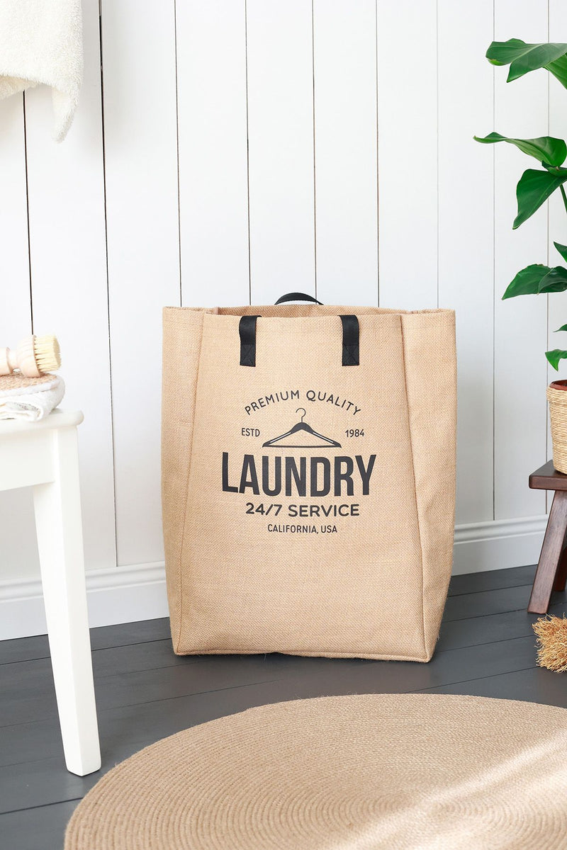 REKHOME Jüt Laundry Baskılı Asılabilir Katlanır Kirli Çamaşır Dolap İçi Oyuncak Düzenleyici Saklama Çantası Sepet 40x25x55