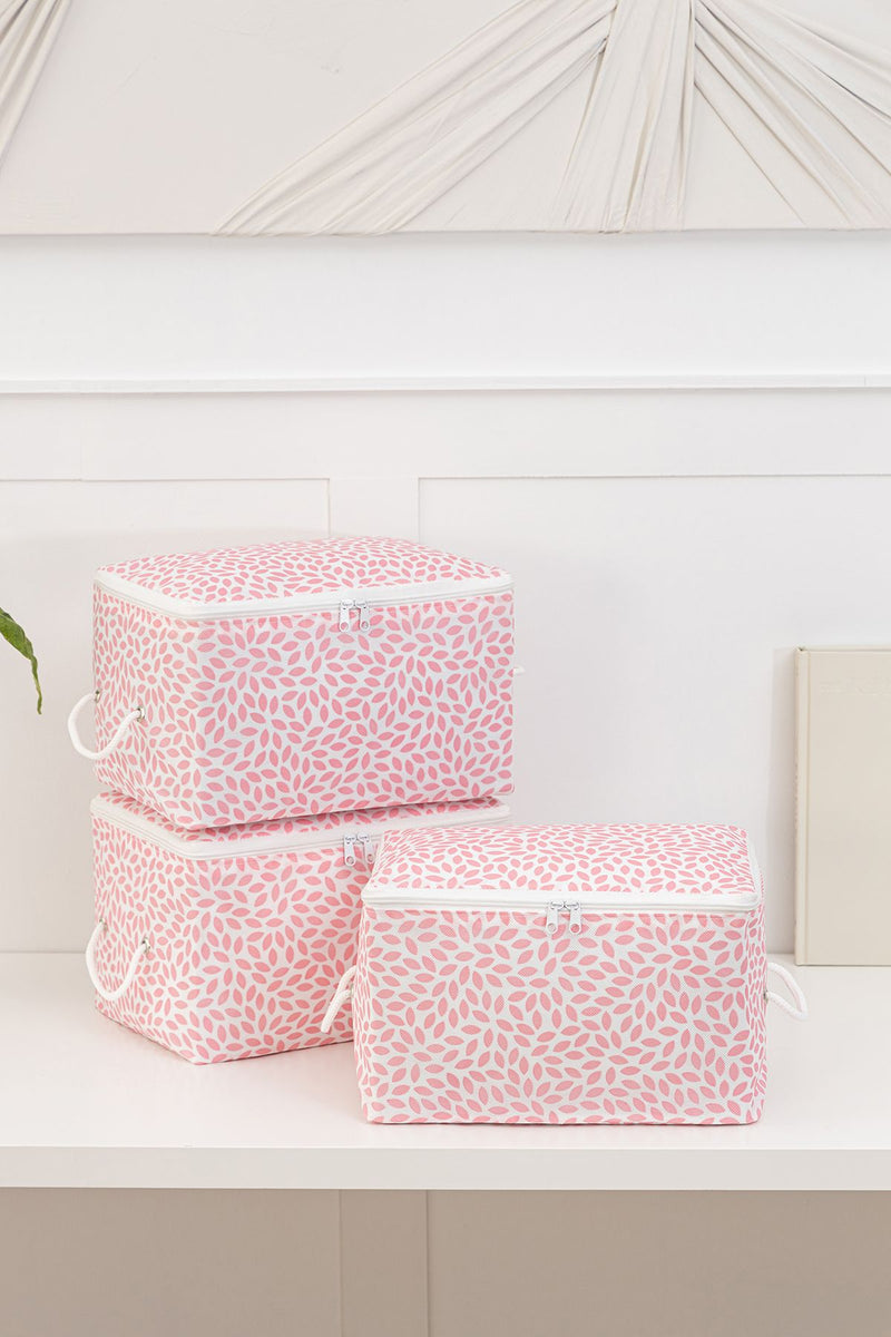 REKHOME 3'lü Yaprak Pudra Baskılı Küçük Boy Baza Altı, Valiz Düzenleyici Hurç / 30x22x18