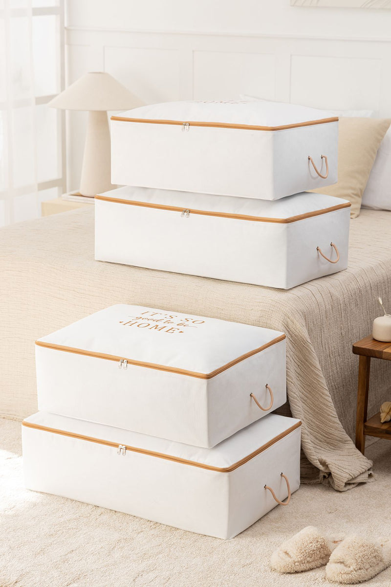 REKHOME 4'lü Beyaz Bej Baskılı Baza Altı Yastık Yorgan Kazak Hurcu